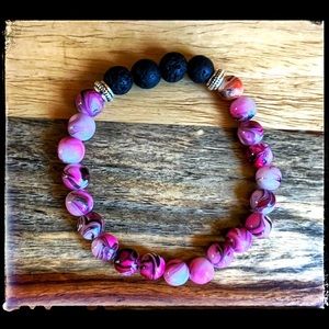 Lava Rock Bracelet, Yoga Bracelet, Essential Oil Bracelet, Purple & Black